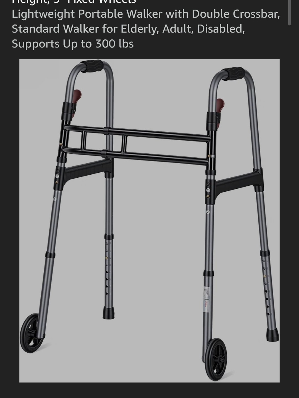 Lightweight Adjustable Walker with Double Crossbar - Gray